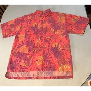 Men's Vintage Ocean Pacific OP Hawaiian Floral Short Sleeve Shirt Sz L Hot Pink